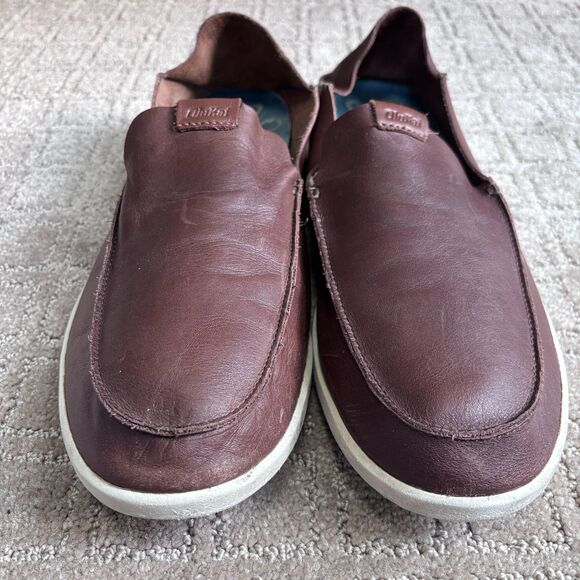 OluKai Nalukai Leather Slip On Shoes Men 12 Brown Loafer Preppy Casual Drop Heel main image 10